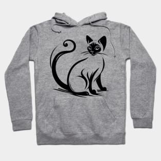 Stick figure of Siamese cat in black ink Hoodie